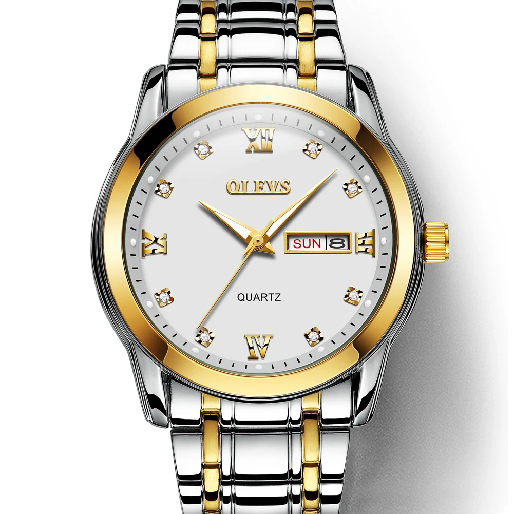 

OLEVS Mens Watches with Auto Date Fashion Business Waterproof Luminous Hand Stainless Steel Quartz Wristwatch Gifts for Men