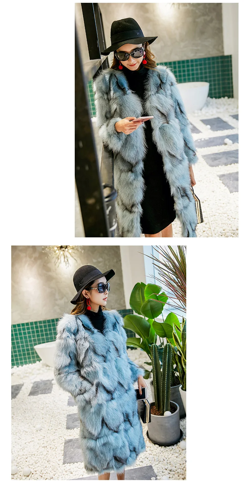 Excellent Free shiping new real genuine natural fox fur coat women fashion 90CM long jacket outwear custom any size 17