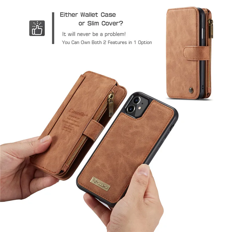 CaseMe Магнитный кожаный чехол кошелек для iPhone 12 Mini 11 Pro XS Max XR X SE 2020 8 7 6 6S Plus 5 5S карт
