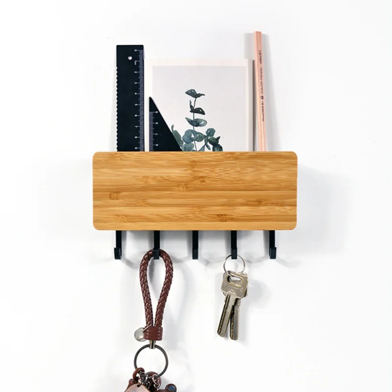 

Wall Hook Storage Rack Vintage Key Hook Bamboo Hanger Hallway Home Decorative Shelf For Bedroom Door Back Home Space Saving