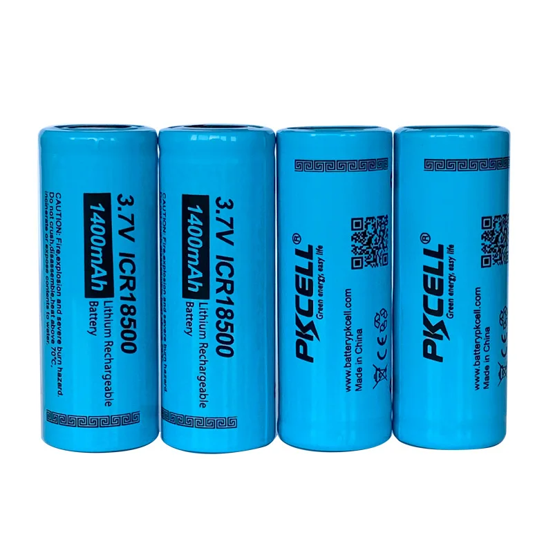 4pcs Pkcell Icr 18500 3.7v Li-ion Rechargeable Battery 1400mah Icr18500 ...