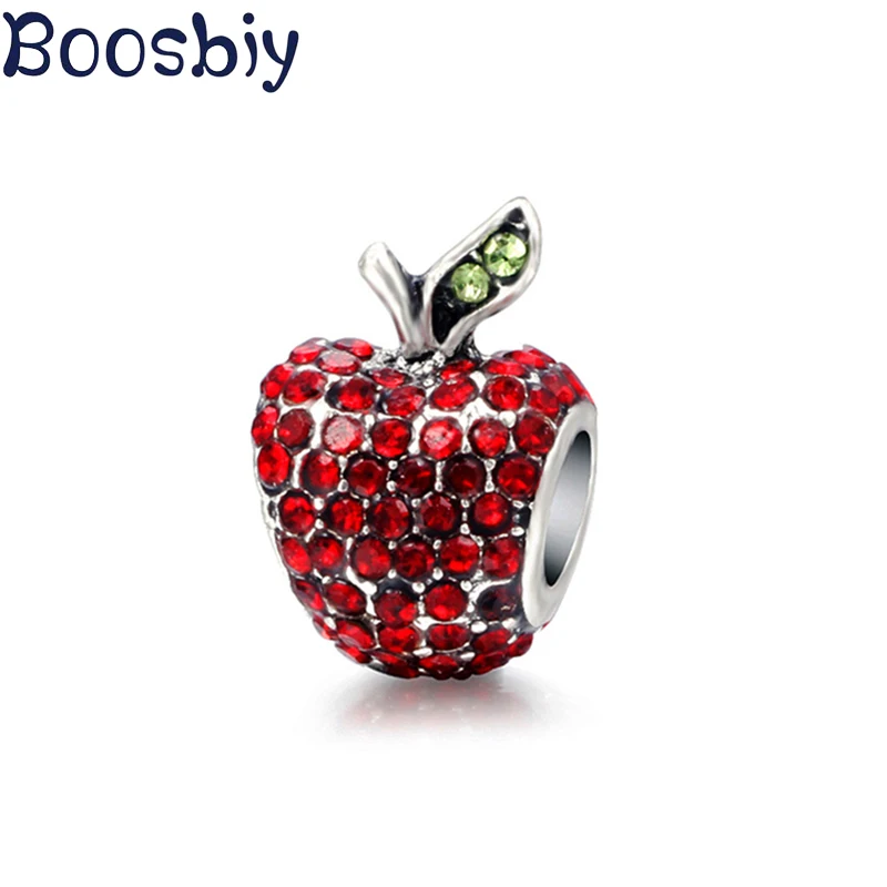 

Boosbiy 2pc European Style Red Apple Rhinestone Beads Charms Fit Original Brand Bracelets Necklaces For Women Christmas Gift