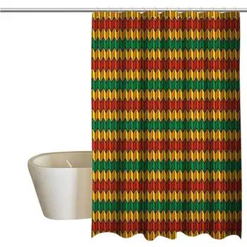 

Rasta Shower Window Curtain Waterproof Geometrical Zig Zag Triangle Inspired Shapes in Flag Colors Art Print Bathroom Shower