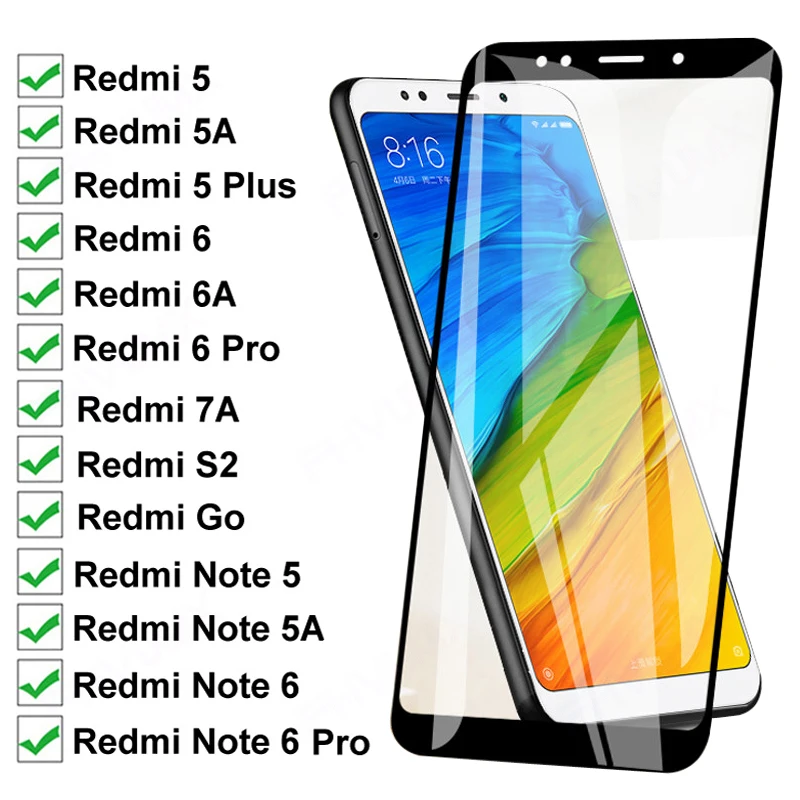 Защитное стекло 11D для Xiaomi Redmi 5 Plus 5A Go 6 6A S2 7A Note Pro закаленное | Мобильные телефоны и