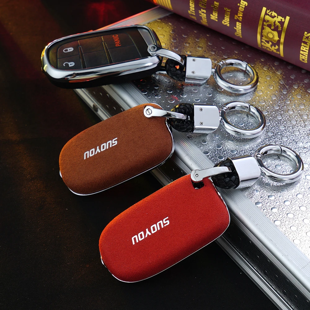 

Soft Suede Leather Car Key Cover Case KeyChain Protector For JEEP Grand Cherokee Dodge JCUV dart Journey 300C Fiat KEYFOB