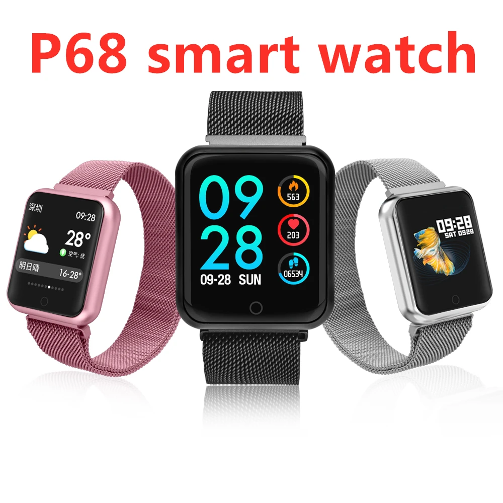 

Sports P68 Smart Watch IP68fitness bracelet activity tracker heart rate monitor blood pressure for ios Android apple iPhone 6 7