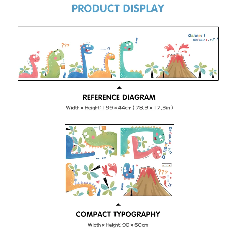 Cartoon volcano little dinosaur wall stickers creative kids room decoration cute sticker self-adhesive baby bedroom wall decor