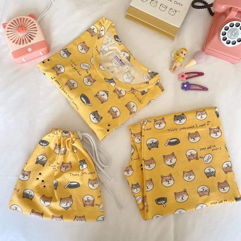 

Kawaii Shiba Inu Printed Women Pajamas Japanese Anime Muco Cute Casual Sleepwear Shirt Tops And Pants Homewear For Girl Lolita
