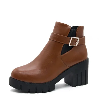 

Autumn Winter Boots women Camel Black Ankle Boots For Women Thick Heel Slip On Ladies Shoes Boots Bota Feminina 35-40