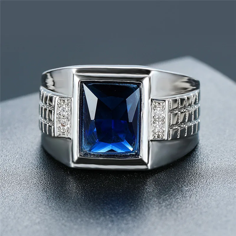 Для мужчин Для женщин синий цирконовый Камень Обручальное кольцо Мода 925 Серебряные вечерние брелок для ключей Классический обещание на помолвку кольца для пары