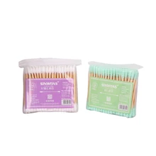 100 шт./упак. двойной головкой ватным тампоном для Для женщин Макияж ватным наконечником для деревянные медицинские палочки для носа, чистка ушей инструменты для здоровья