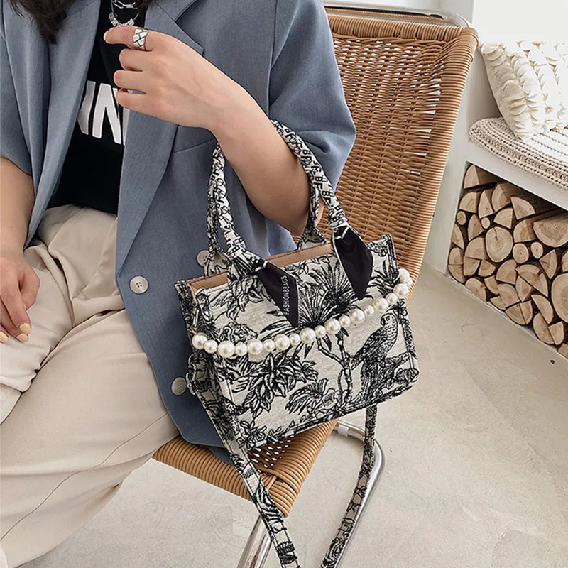 Luxury Designer Handbag for Women's Fashion Brand Designer Bag Jacquard Embroidery Shoulder Bag Female Girls Shopper Canvas Tote