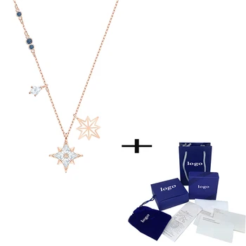 

SWA New SYMBOLIC STAR Necklace Shiny Star Pattern Crystal Classic Female Romantic Clavicle Necklace for Girlfriend Birthday Gift