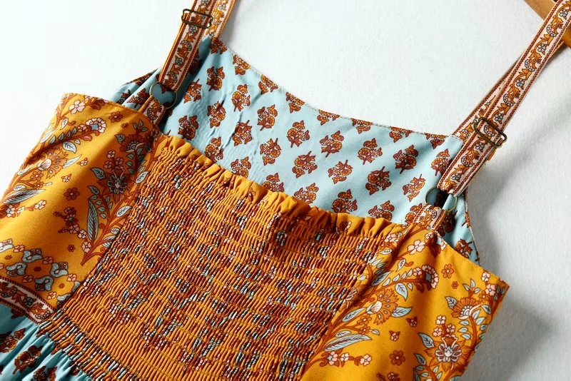 Boho винтажный шикарный женский цветочный принт богемный пляжный комбинезон Женская одежда из вискозы хлопок без бретелек боди Рабочий Комбинезон