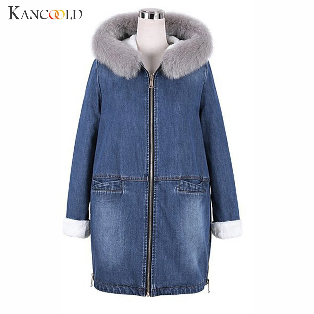 KANCOOLD пальто Зимняя женская джинсовая утепленная куртка флисовая джинсовая панк Длинная Верхняя одежда модные пальто и куртки для женщин 2019AUG26
