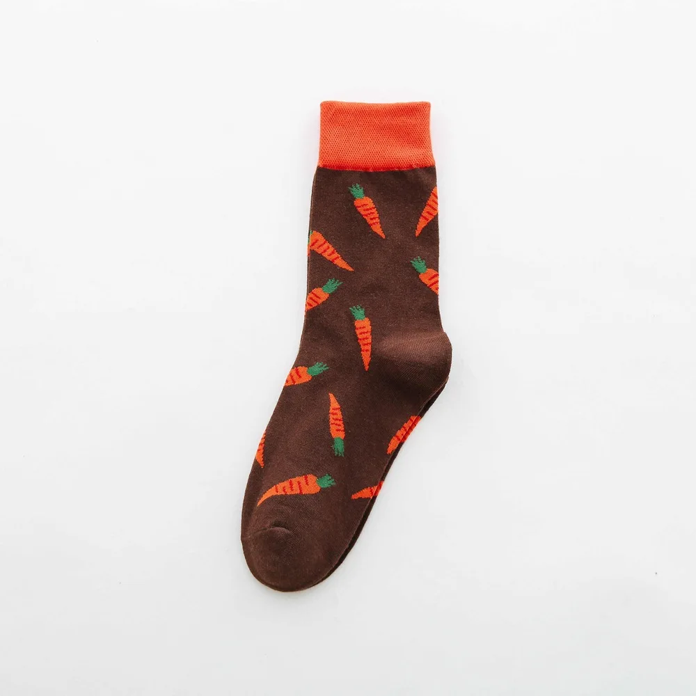 Модные милые носки с фруктами женские Японский Корейский стиль красочные хлопчатобумажные забавные носки для дам высокого качества с клубничкой 113 - Цвет: Coffee radish