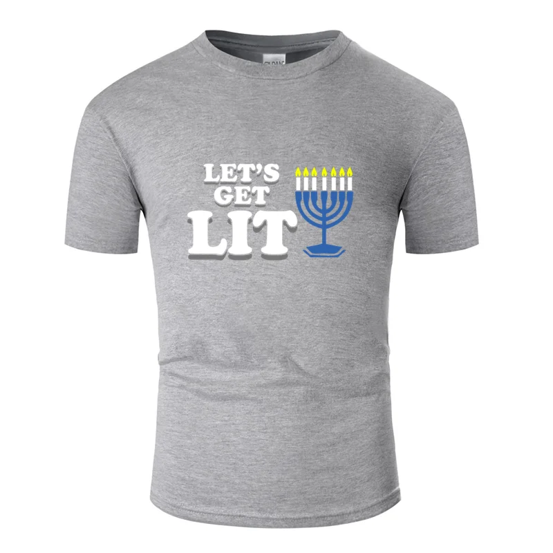 Men-Gray Новинка, дышащая, забавная, hanukkah get lit, Еврейская одежда, футболка для мужчин, лето, Мужская футболка с круглым вырезом, хлопок, Топ в стиле хип-хоп - Цвет: Men-Gray