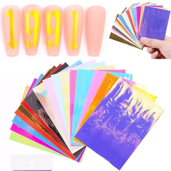

16Pcs 3D Holographic Number Nail Vinyls Stickers Glitter Laser Nail Art Foil Transfer Sticker Decal Decorations Set