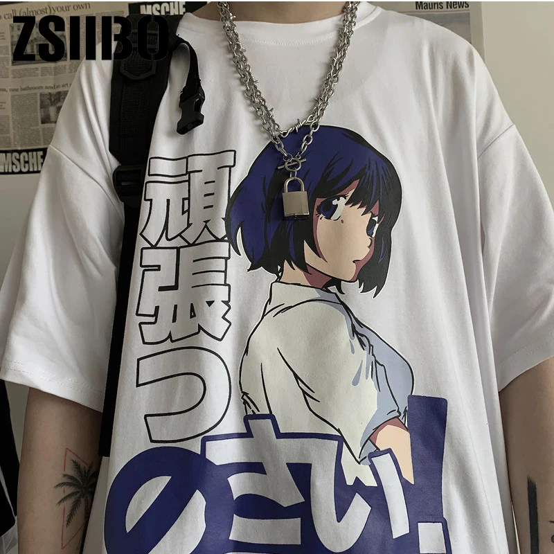 loose new summer short-sleeve chic female T-shirt clothes shirt top Darling anime Harajuku Zero beautiful girl print women tops