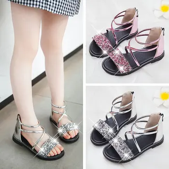 

Children's Sandals Girls Shoes 2020 Summer Little Girl Soft Rhinestone Princess Gladiator Sandals Flat Beach Sandalias De Ninas