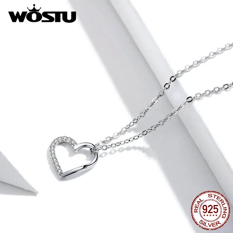 925 Silver Heart Necklace Jewelry Wostu 100% Real 925