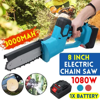 

3000MaH 8 Inch Cordless Electric Chain Saw Brushless Motor Power Tools 1080W Chainsaw Woodwork Power Tool with Blade and Battery