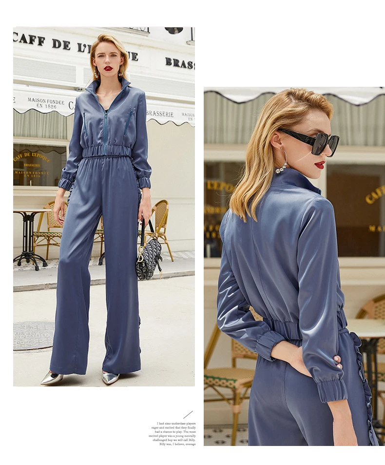 9.27 High quality Empire wide leg pants suit women New Autumn loose temperament ruffles two piece set