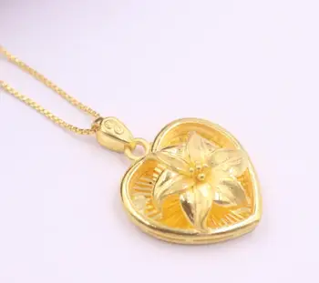 

New Pure 24K Yellow Gold Three-dimensional Pendan 26X18mm Heart Flower 3.62g NO Necklace