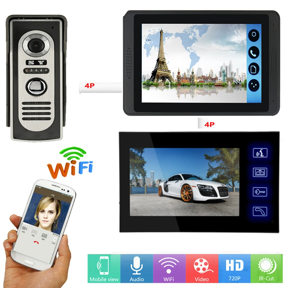 

APP Remote Unlock 7 Inch Touch Monitor Wifi Wireless Smart Video Door Phone Doorbell Visual Video Speakerphone Intercom System