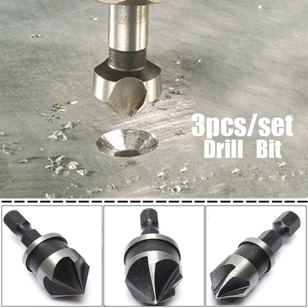 

3pcs/set Hex Countersink Boring Set for Wood Metal Quick Change Drill Bit Tools