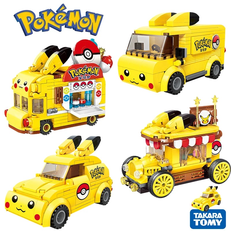 Новый мультяшный Покемон из аниме Пикачу Милая машина автобусные блоки кирпичи