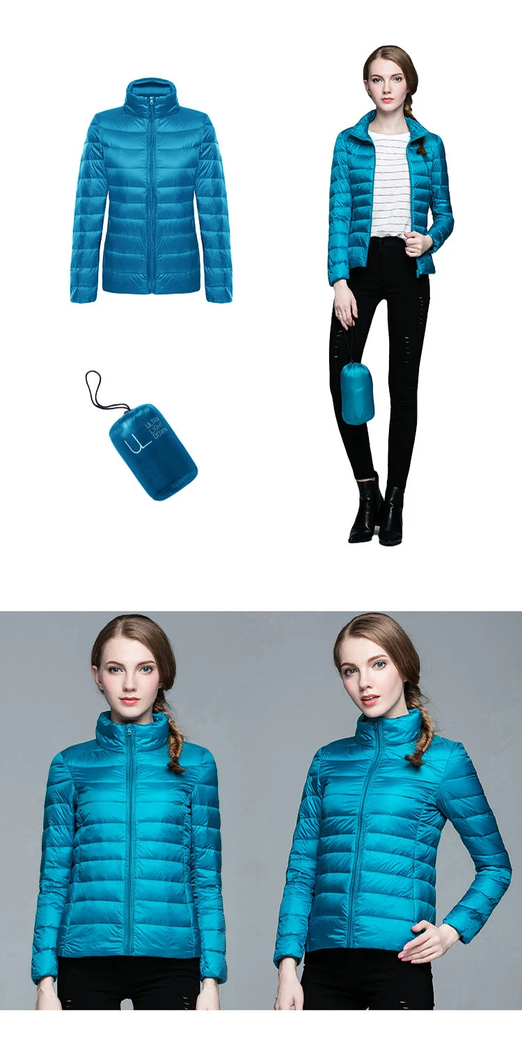 Jaqueta tipo Duck Down e Portátil Fino para Outono à Prova de Vento Parka com Parka Cabolsa Feminino Ultraleve 2021 14 e portátil fino para outono, à prova