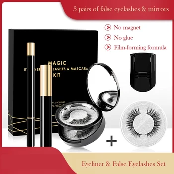 

3 Pairs Magic False Eyelashes Set With No Glue No Magnet Magic Eyeliner And 3 Pairs Magnetic Mink Eyelashes maquiagem 2020 New