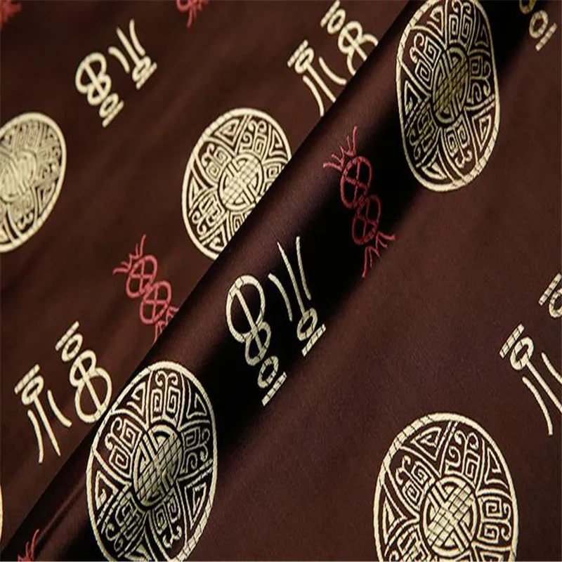 Polyester Brocade Fabric 150GSM Weight Classical Fu Pattern Jacquard Fabric for Chinese Tang suit - Цвет: 4 brown