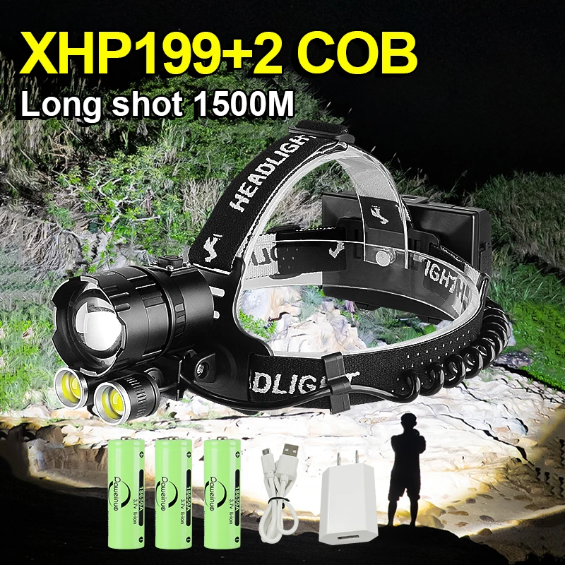 Новейший мощный яркий налобный фонарь XHP199 с Usb-зарядкой светодиодный