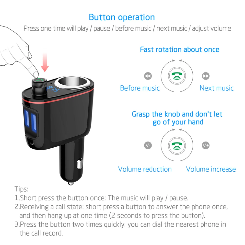Многофункциональный Bluetooth MP3-плеер двойной USB быстрая зарядка автомобильное зарядное устройство