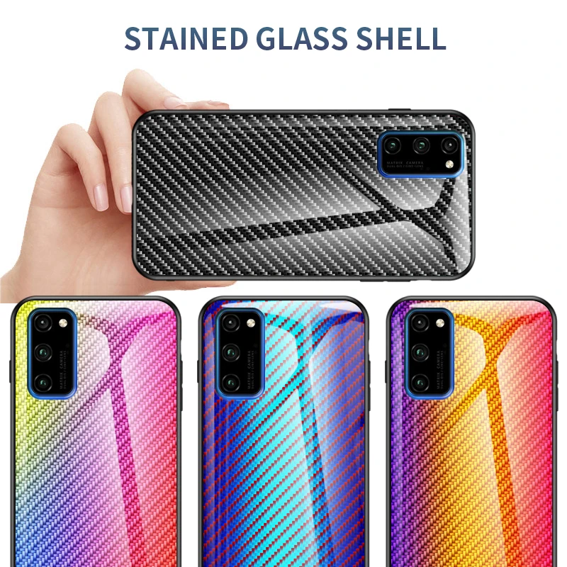 Для huawei Honor V30 чехол Модный из углеродного волокна закаленное стекло задняя