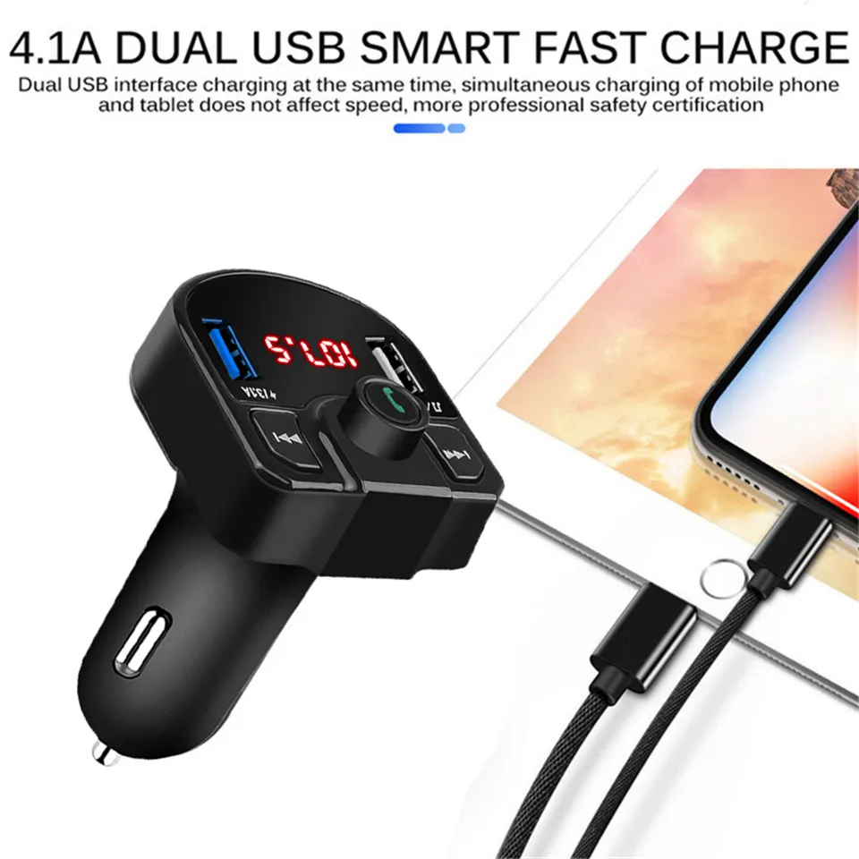 Bluetooth 4,2 MP3 плеер Handsfree автомобильный комплект fm-передатчик Поддержка TF карта U диск QC2.0 3.1A Быстрая Двойная USB Зарядка адаптер питания