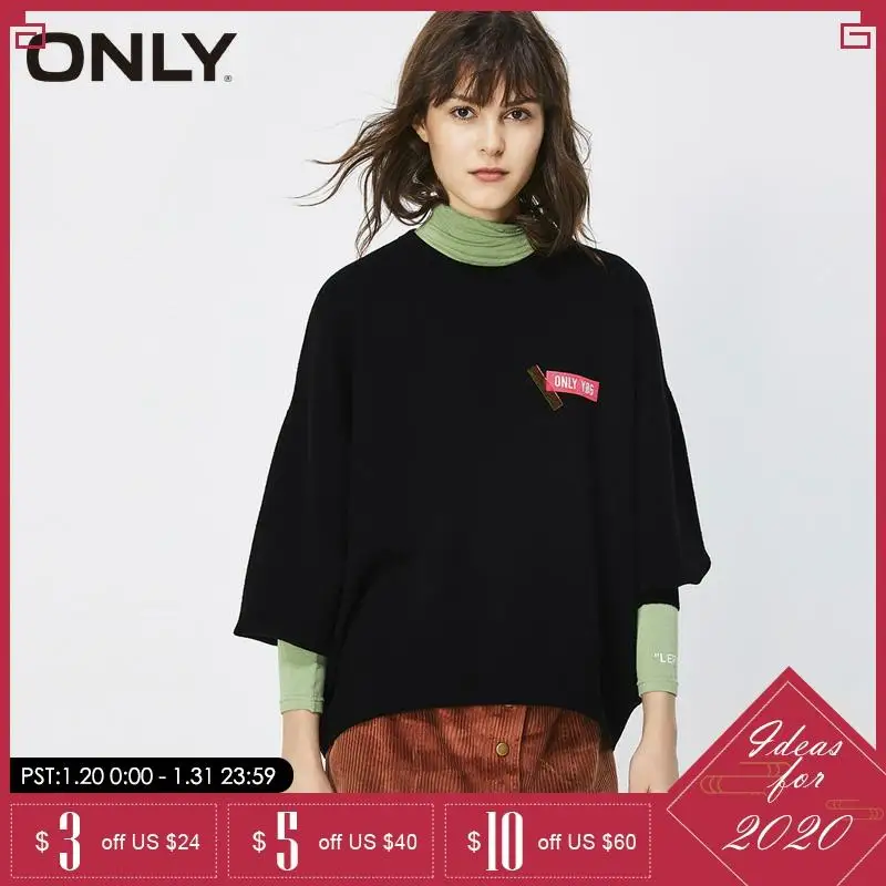

ONLY Women Loose Fit Letter Printed Long-sleeved Pullover Sweater| 119313541