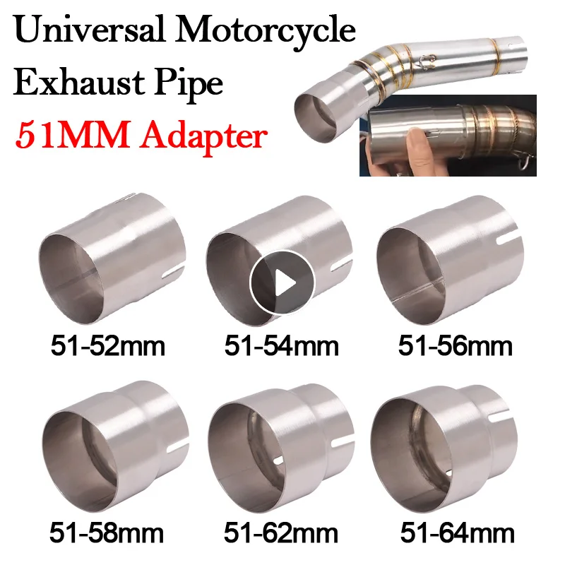 2Pcs 60mm To 51mm Motorcycle Exhaust Adapter Reducer Connector Pipe Tube Assembl