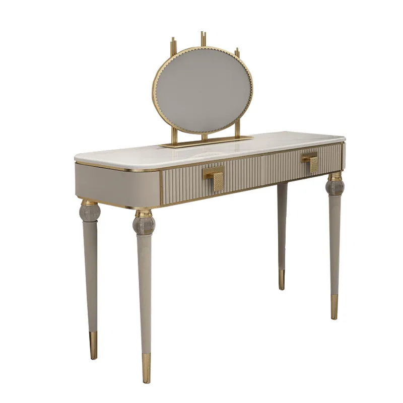 

Light luxury dressing table simple red marble stainless steel small family post modern make-up table bedroom furniture dresser