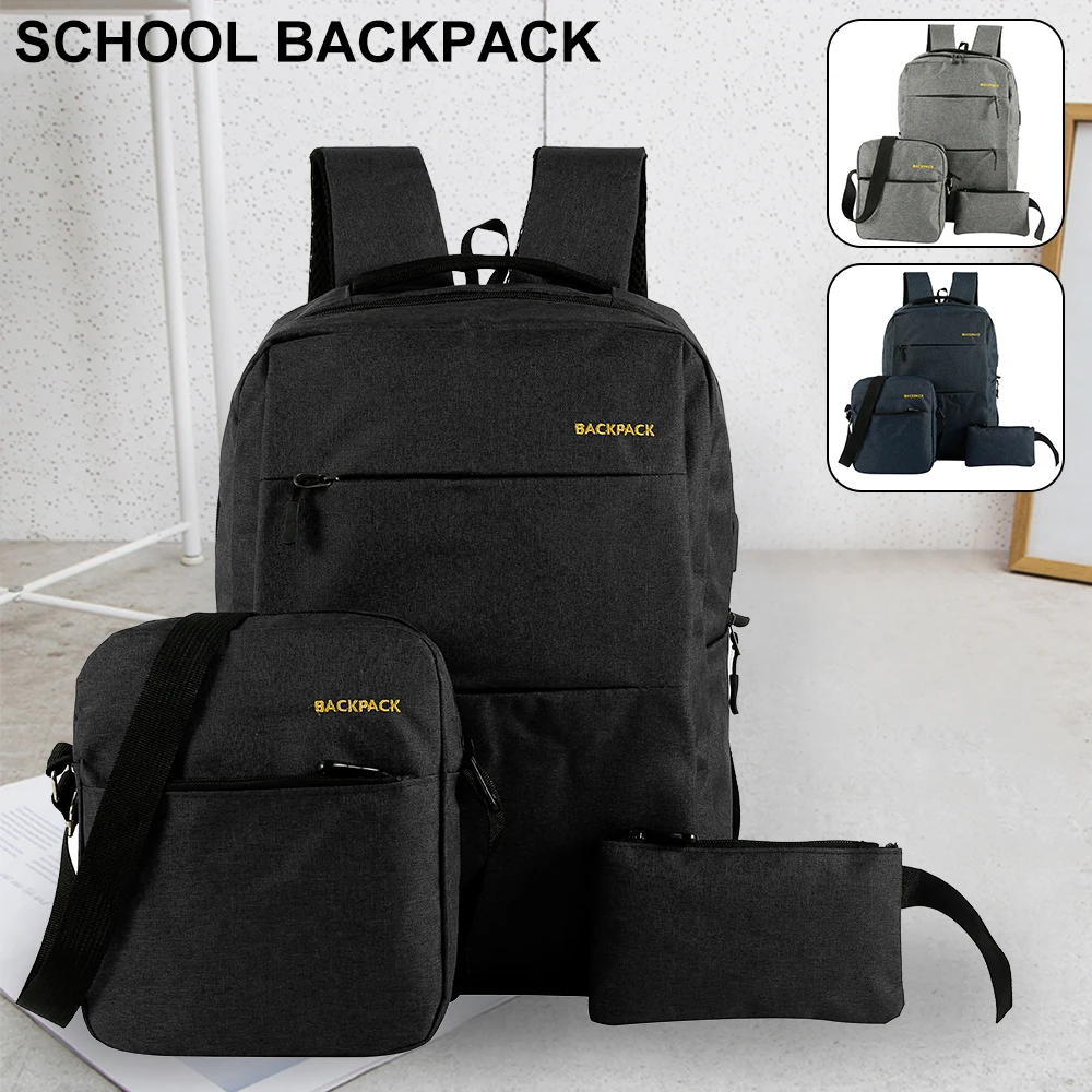 USB Charging Backpack 3pcs/set Men Women Fashion Backpacks for Unisex Travel Bags Casual Nylon Shoulder School Backpacks