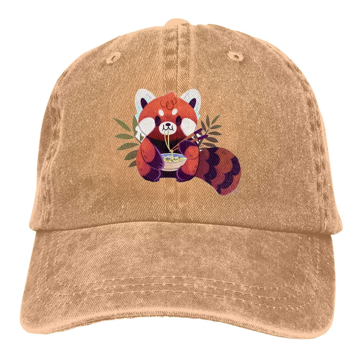 July flower Red Panda Eating Ramen Denim Hat Adjustable Mens Vintage Baseball Caps