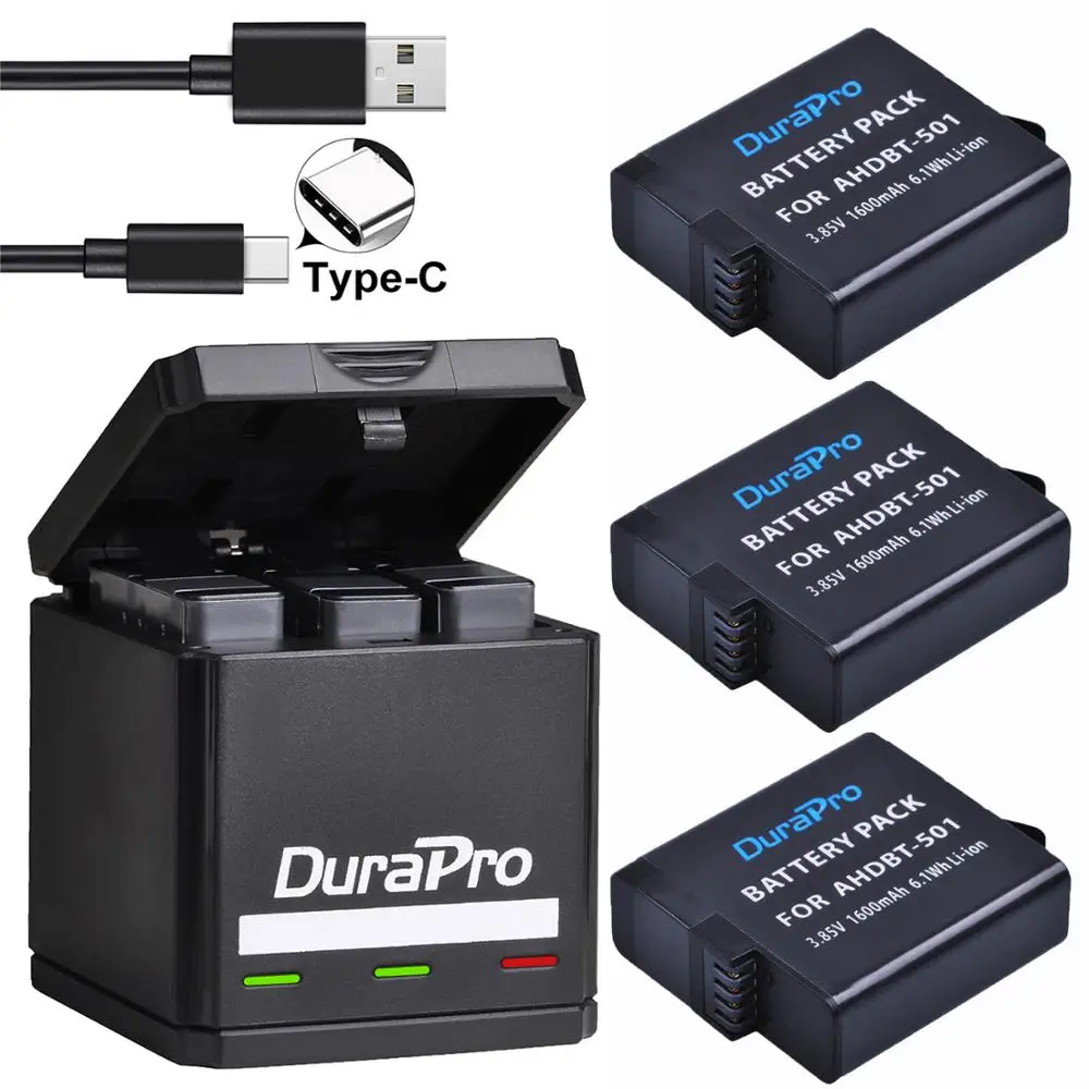 Аккумулятор для экшн камер GoPro Hero 7/6/5 зарядное устройство с 3 USB портами портом Type C