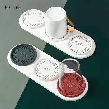 

JO LIFE Diatom Mud Drain Cup Holder Quick Dry Dish Excretion Water Rack Cup Storage Shelf for Home Bathroom Kitchen