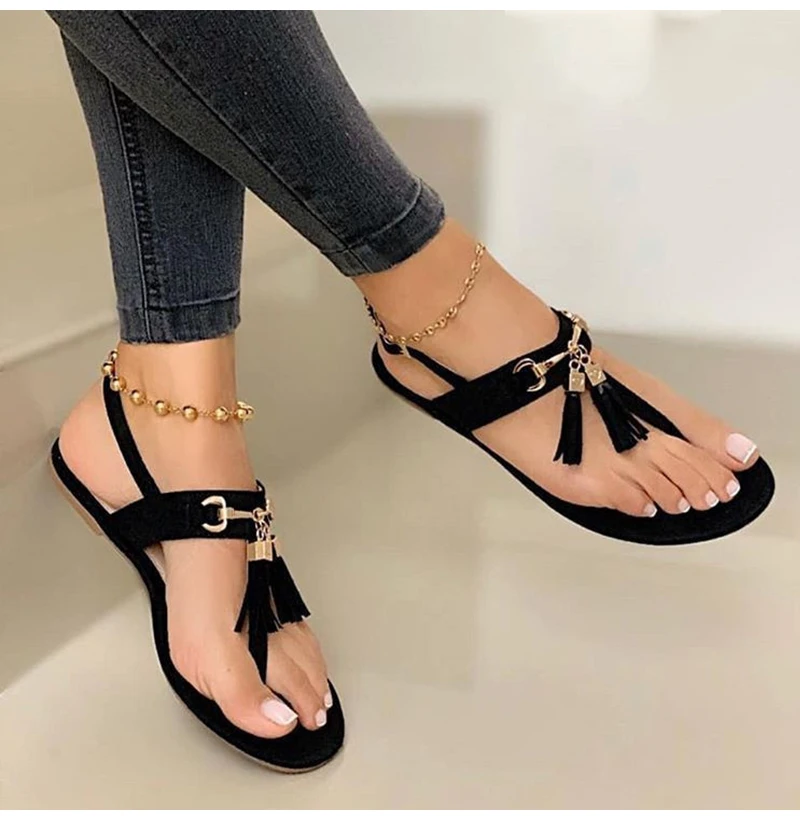 Woman Sandals , Female Clip-Toe Flats , ,Ladies Tassel Beach Shoes ...