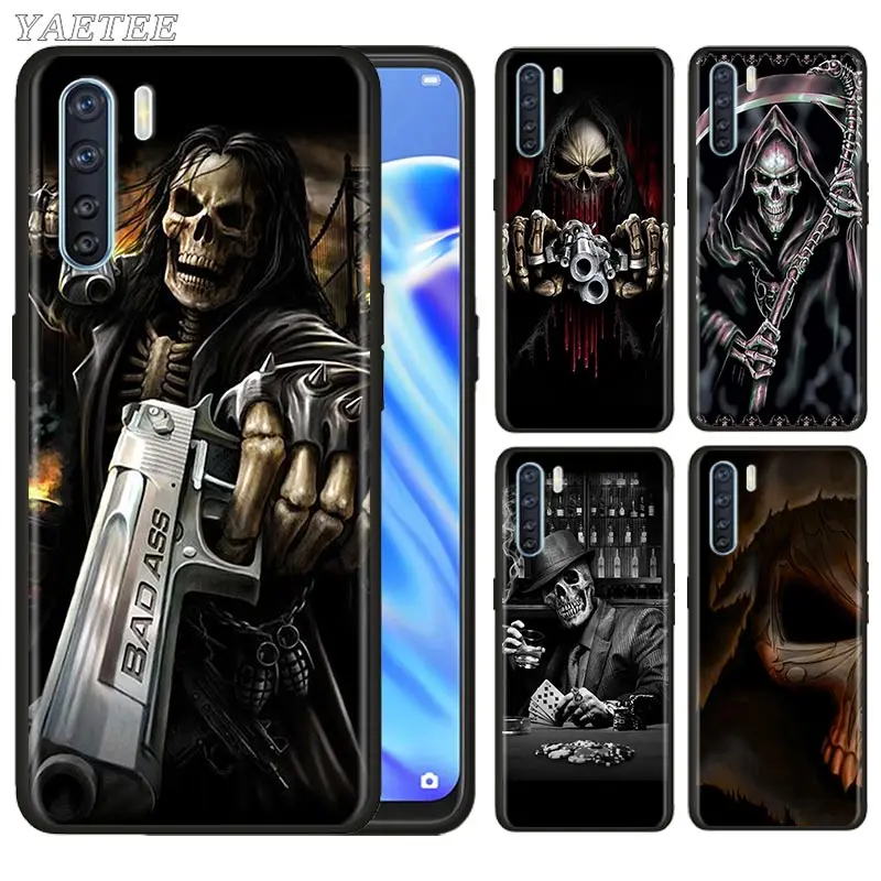 Черный силиконовый чехол Grim reaper skull skeleton для Oppo A5 A9 A31 A52 A72 A92s F15 Reno 3 Pro Find x2 Ace2 мягкий