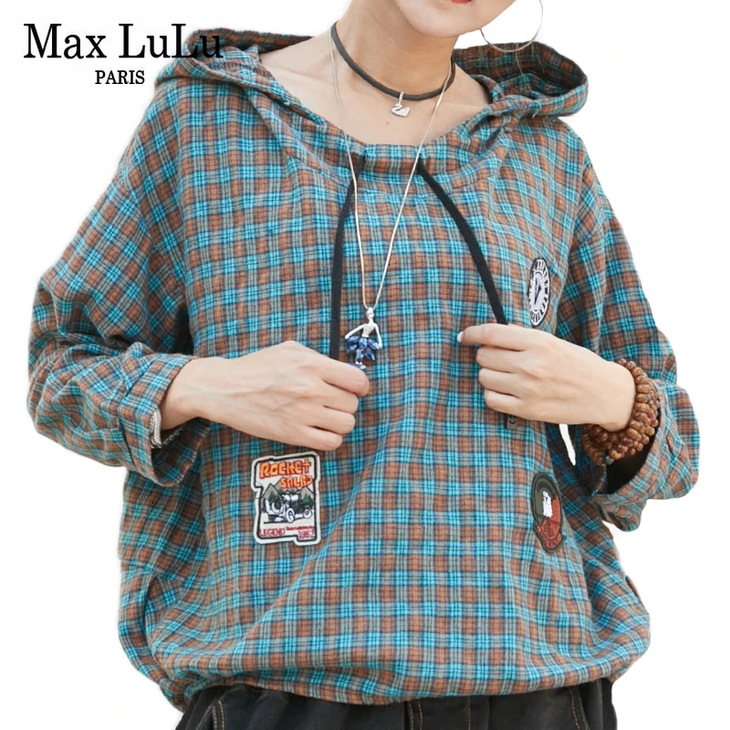  Max LuLu 2020 Spring Fashion Style Ladies Casual Plaid Sweatshirts Womens Loose Hooded Hoodies Luxu