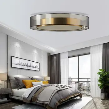 

Creative Circular Postmodern Loft Bedroom Led Ceiling Light Retro Brass Glass Livingroom Atmosphere Study Kitchen Lights