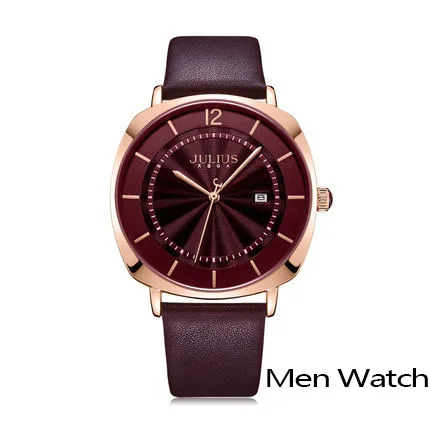 Юлий старинные женские часы модные водонепроницаемые часы с календарем Мужские кварцевые наручные часы женские и мужские парные часы - Цвет: wine red watch men